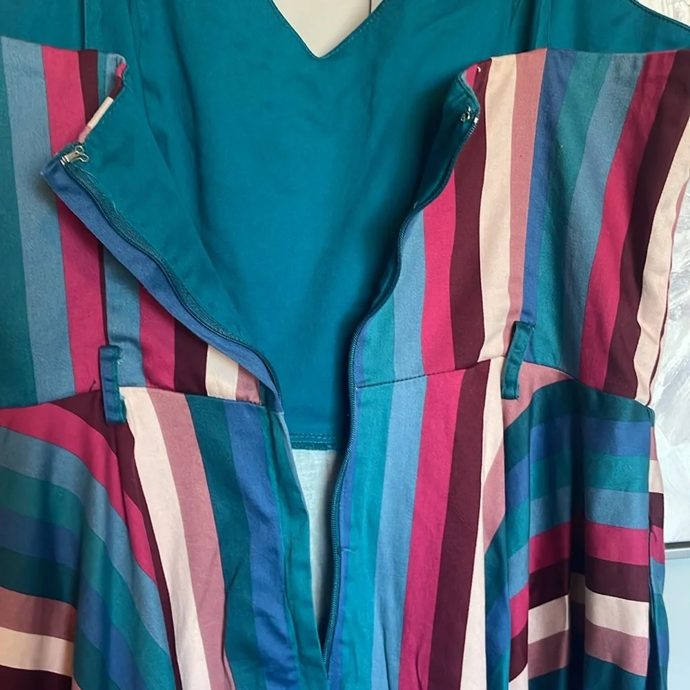 Collectif Nova Swing Dress Stripe Sz 14 - Picture 9 of 10